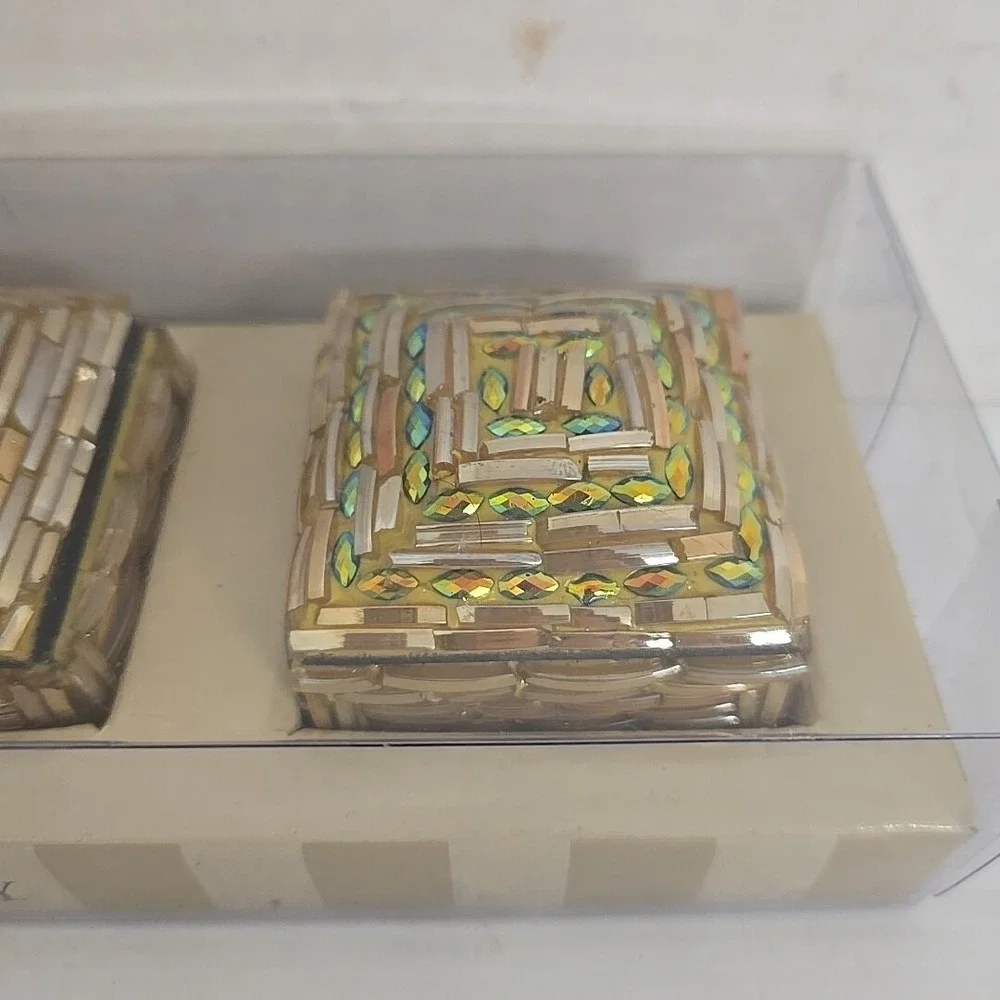 Bombay Mosaic Jeweled Rhinestone‎ Trinket Box Jewelry Keepsake ~set Of 3